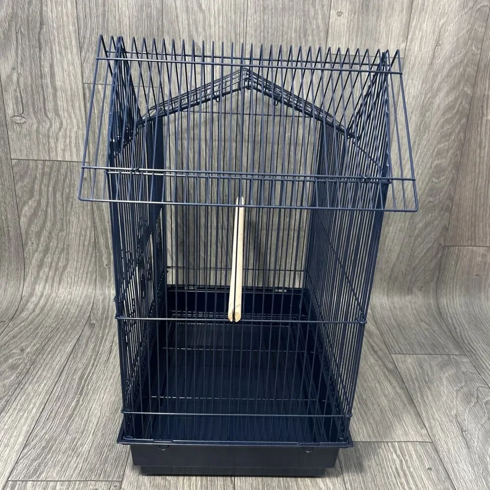 You & Me Parakeet Ranch House Bird Cage, Navy With Wooden Rod And Pullout Tray
